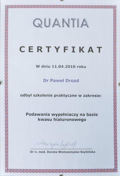 Certyfikat podawanie wypełniaczy