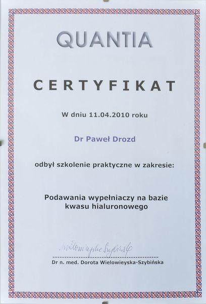 Certyfikat podawanie wypełniaczy